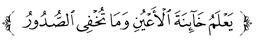 Quran 40:19. Allah knows the fraud of the eyes and what the breasts hide. Quran 40:19. Allah knows the fraud of the eyes and what the breasts hide.